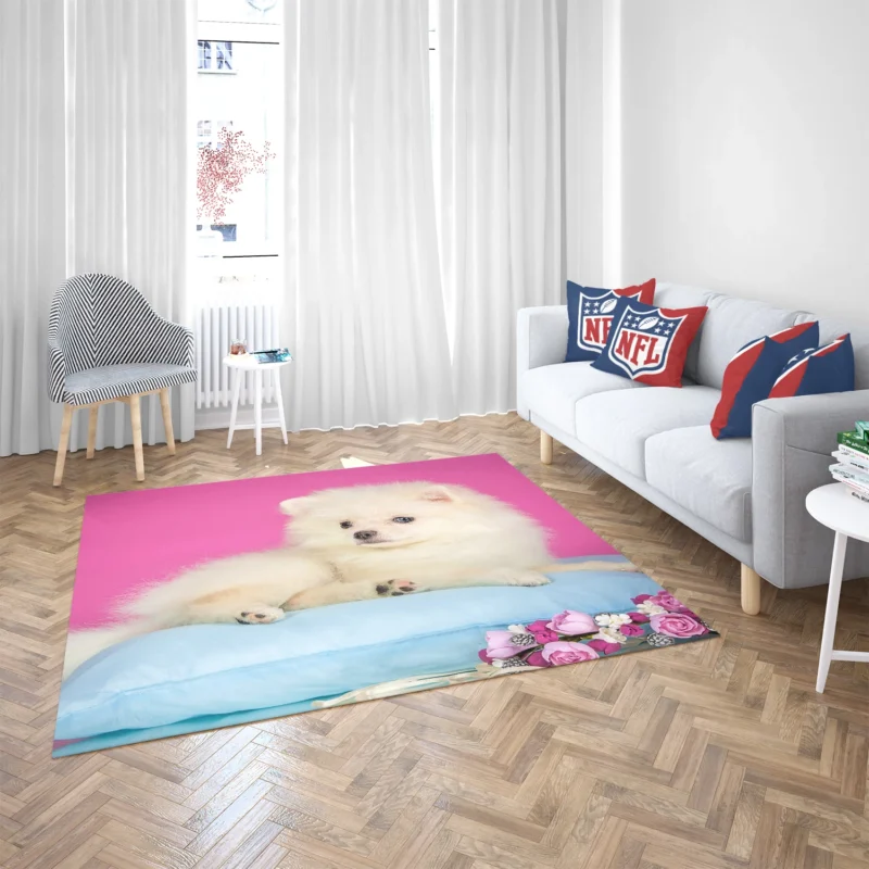 A Bundle of Cuteness: Fluffy Spitz Puppies Floor Rug 2