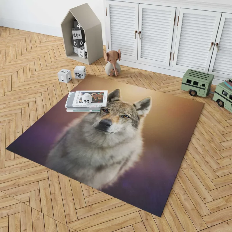 A Captivating Wolfish Stare: Wolfdog Quartet Floor Rug 1