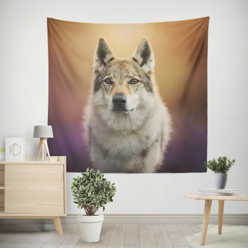 A Captivating Wolfish Stare  Wolfdog Quartet Wall Tapestry