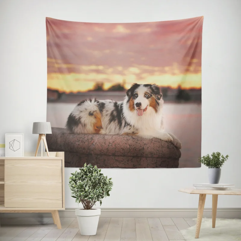 Active Depth of Field Beauty  Australian Shepherd Wall Tapestry