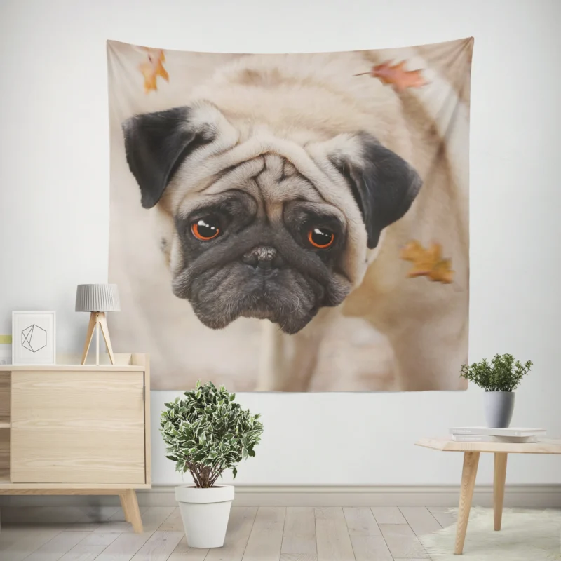 Active Fourfold Pug Majesty  Pug Quartet Wall Tapestry