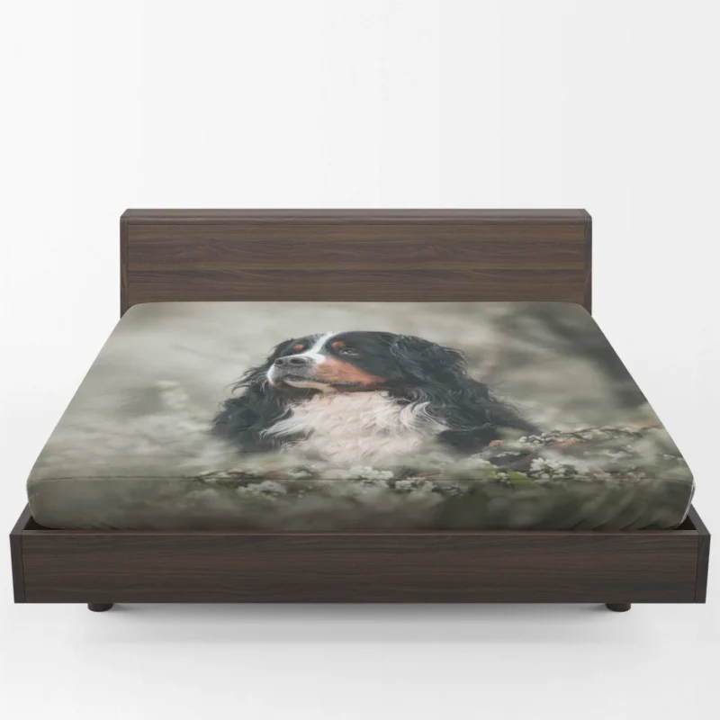 Admiring Blossoms: Bernese Mountain Dog Fitted Sheet 1