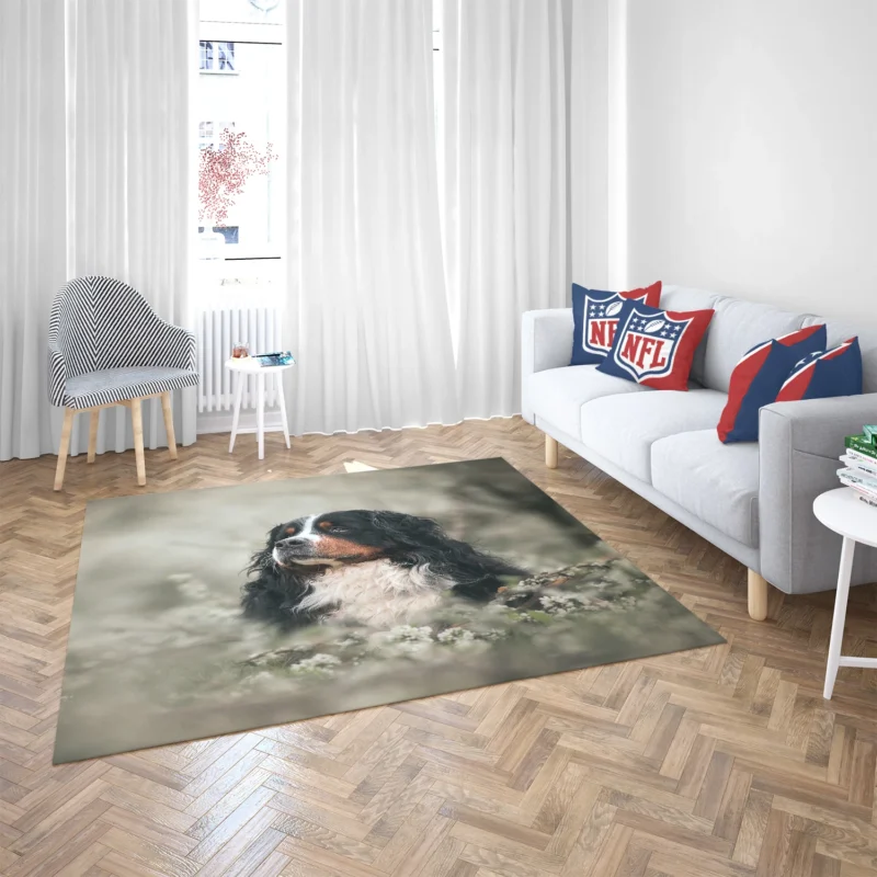 Admiring Blossoms: Bernese Mountain Dog Floor Rug 2