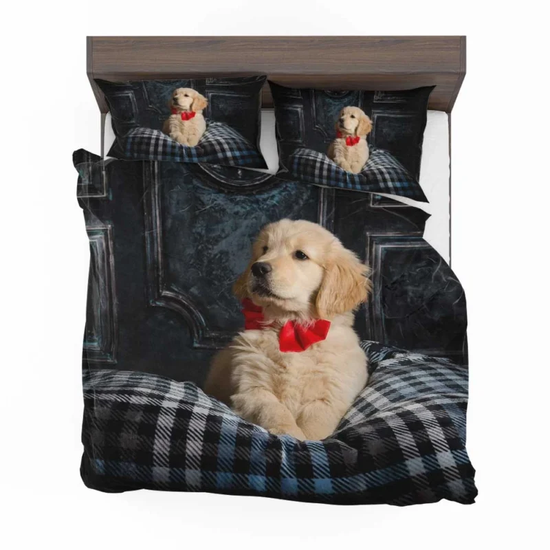 Adorable Quartet: Golden Retriever Puppies Bedding Set 1