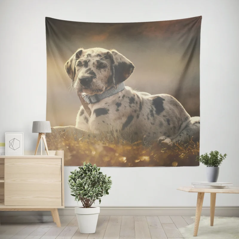 Adorable Quartet  Great Dane Puppies in Fog Wall Tapestry