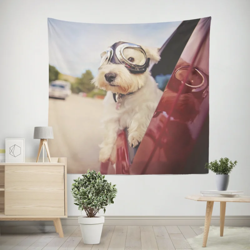 Adventurous West Highland White Terrier with Goggles Wall Tapestry