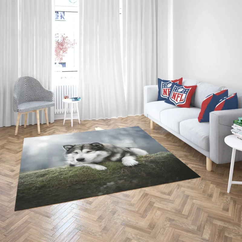 Alaskan Malamute Quartet in a Mossy Oasis Floor Rug 2