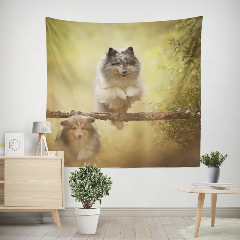 Alluring Shetland Sheepdog Quartet Wall Tapestry