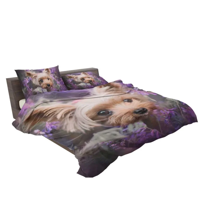 Amidst Purple Blooms: Yorkshire Terrier Quartet Bedding Set 2