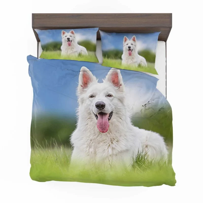 Amidst the Blurred Grass: White Shepherd Quartet Bedding Set 1