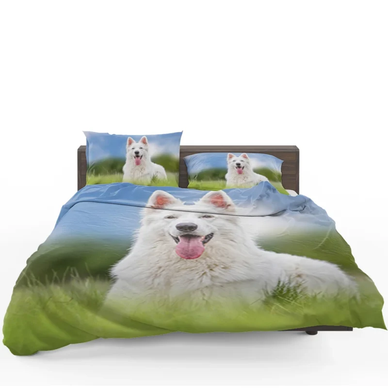 Amidst the Blurred Grass: White Shepherd Quartet Bedding Set