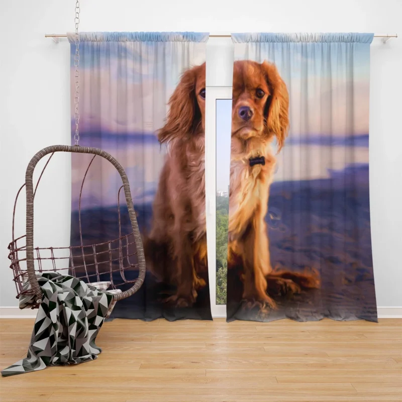 An Oil Painted Masterpiece: Cute Spaniel Artistry Window Curtain