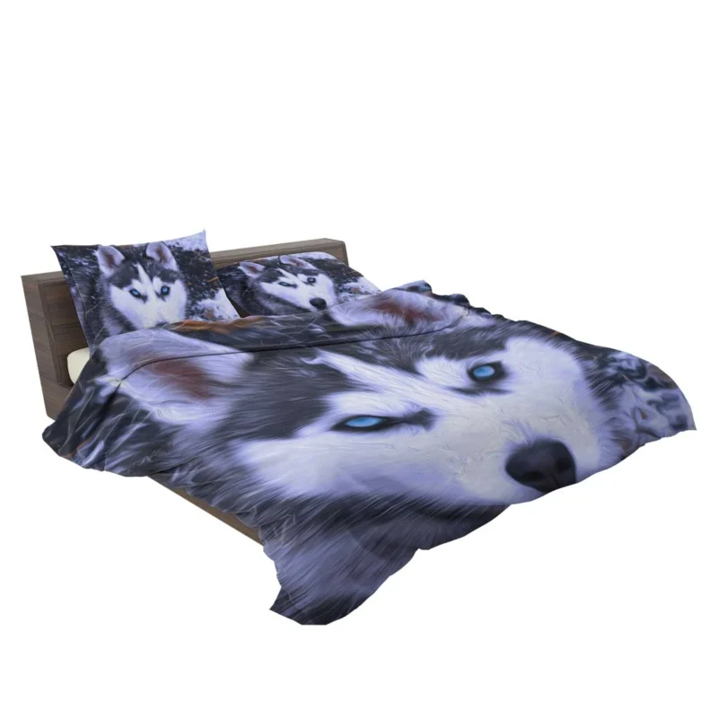 Artistic Canine Beauty: Siberian Husky Oil Painting Bedding Set 2