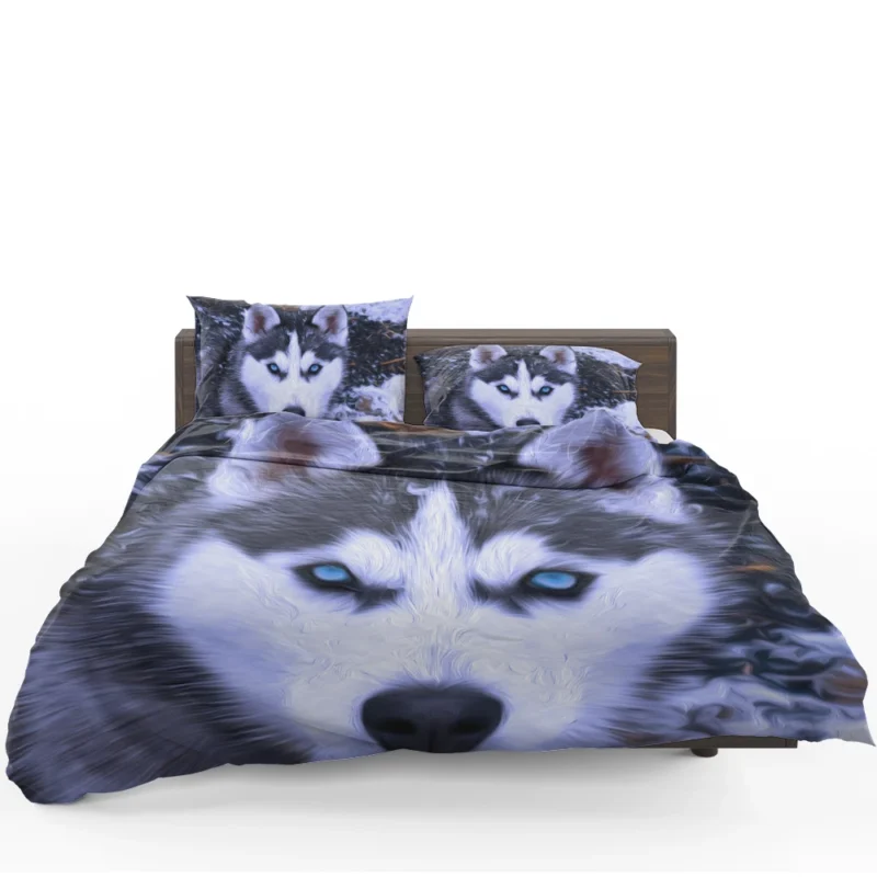 Artistic Canine Beauty: Siberian Husky Oil Painting Bedding Set