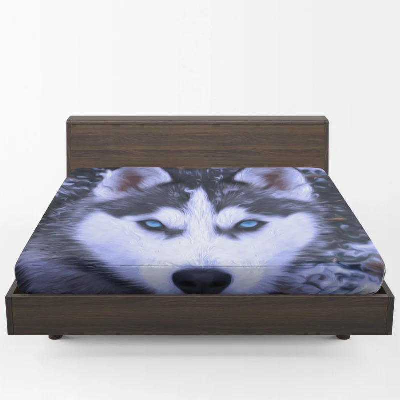 Artistic Canine Beauty: Siberian Husky Oil Painting Fitted Sheet 1