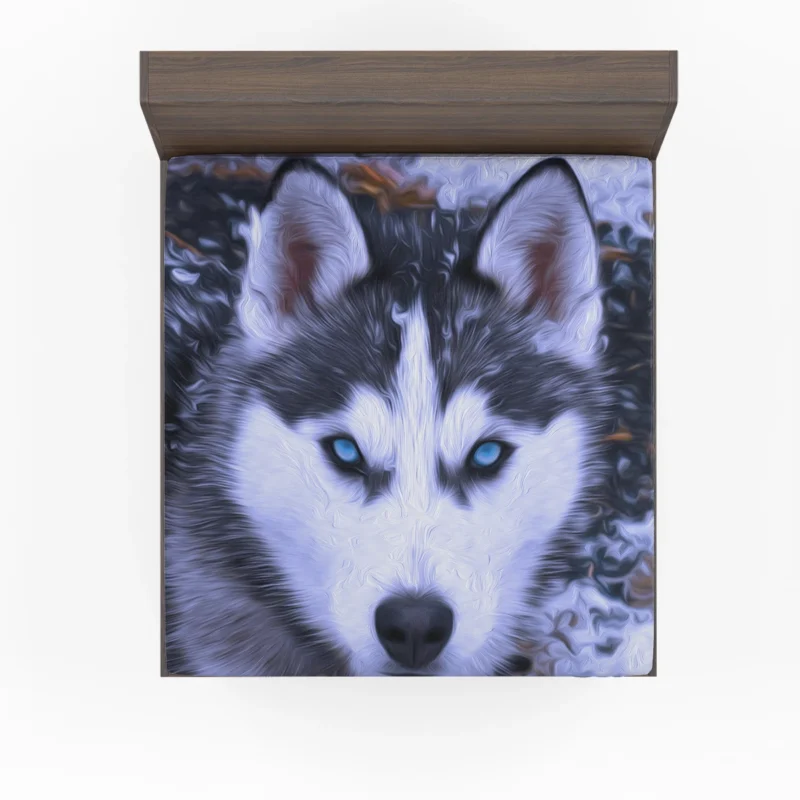 Artistic Canine Beauty: Siberian Husky Oil Painting Fitted Sheet