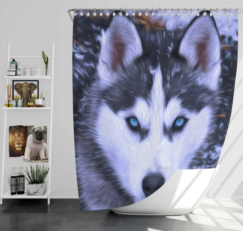 Artistic Canine Beauty: Siberian Husky Oil Painting Shower Curtain