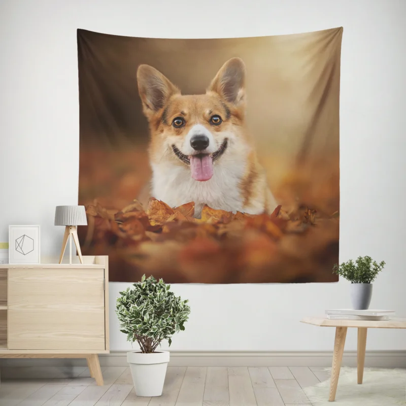 Autumn Beauty with Depth of Field  Corgi Quartet Wall Tapestry