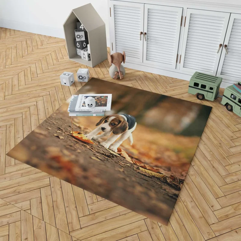 Autumn Bliss with a Sad Canine and Falling Leaves: Beagle Floor Rug 1