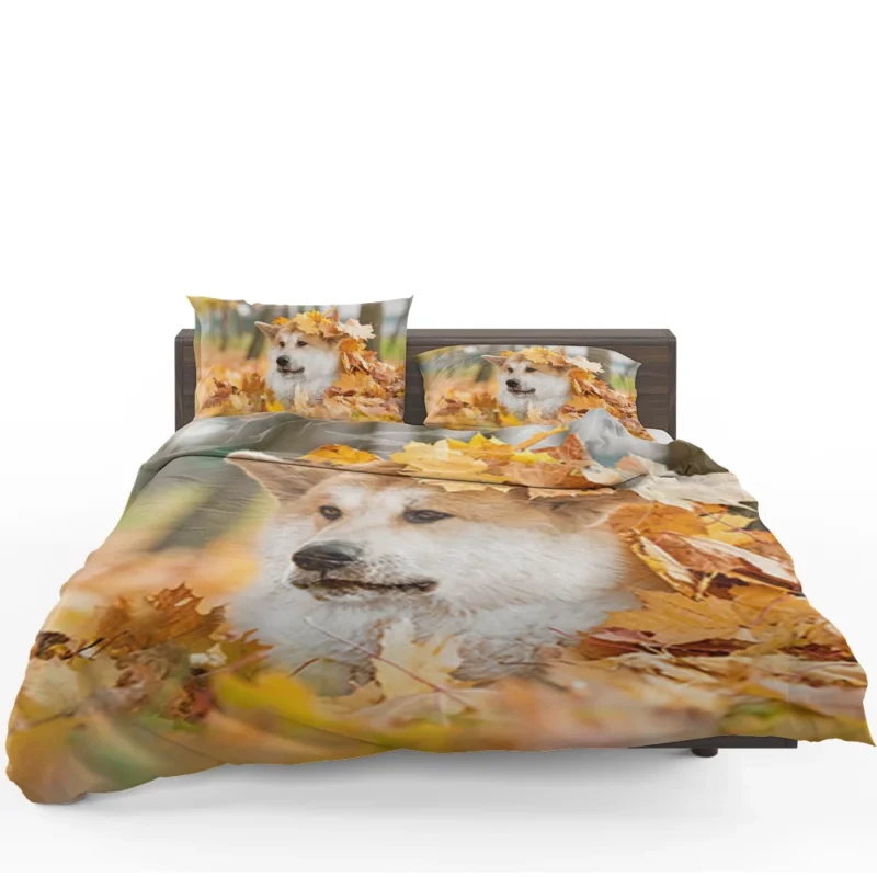 Autumn Leaves and Beauty: The Akita Quartet Bedding Set