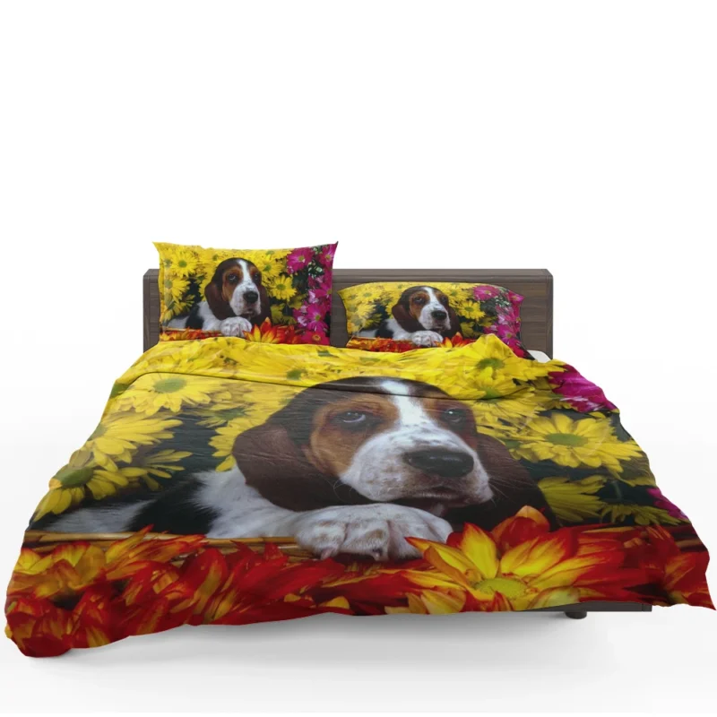 Basket of Flowers and Basset Beauty: Basset Hound Bedding Set