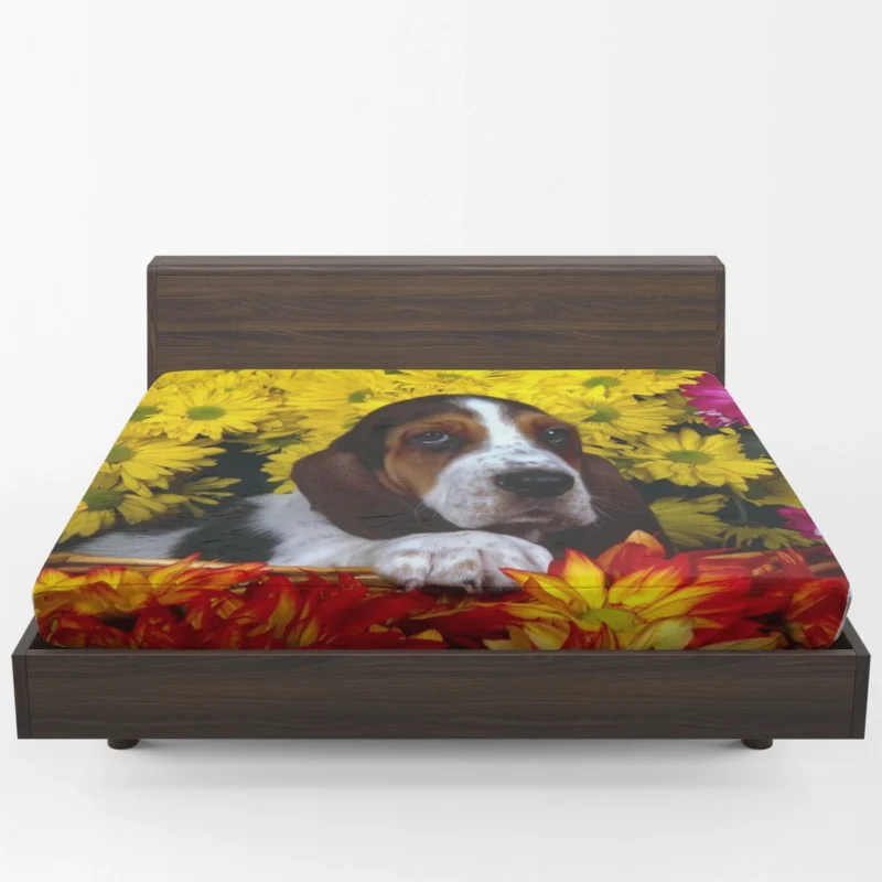 Basket of Flowers and Basset Beauty: Basset Hound Fitted Sheet 1