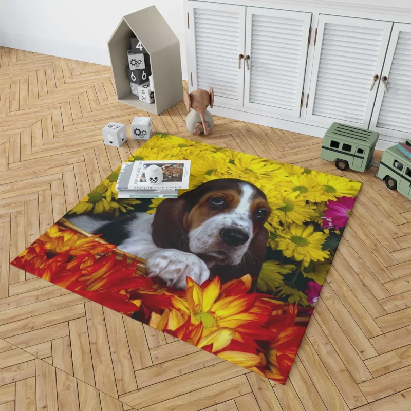 Basket of Flowers and Basset Beauty: Basset Hound Floor Rug 1