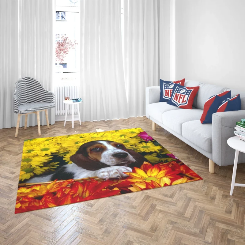 Basket of Flowers and Basset Beauty: Basset Hound Floor Rug 2