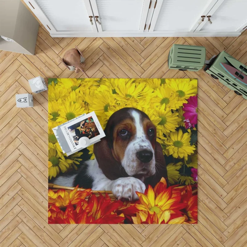 Basket of Flowers and Basset Beauty: Basset Hound Floor Rug