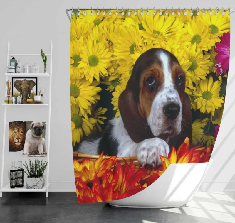 Basket of Flowers and Basset Beauty: Basset Hound Shower Curtain