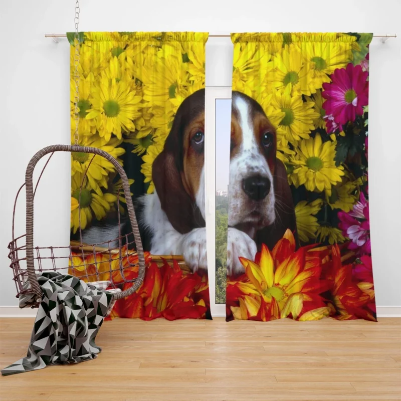 Basket of Flowers and Basset Beauty: Basset Hound Window Curtain