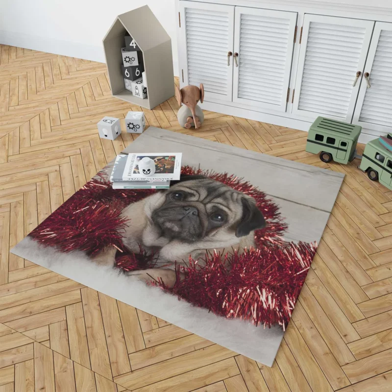 Bauble Puppies: Pug Christmas Quartet Floor Rug 1