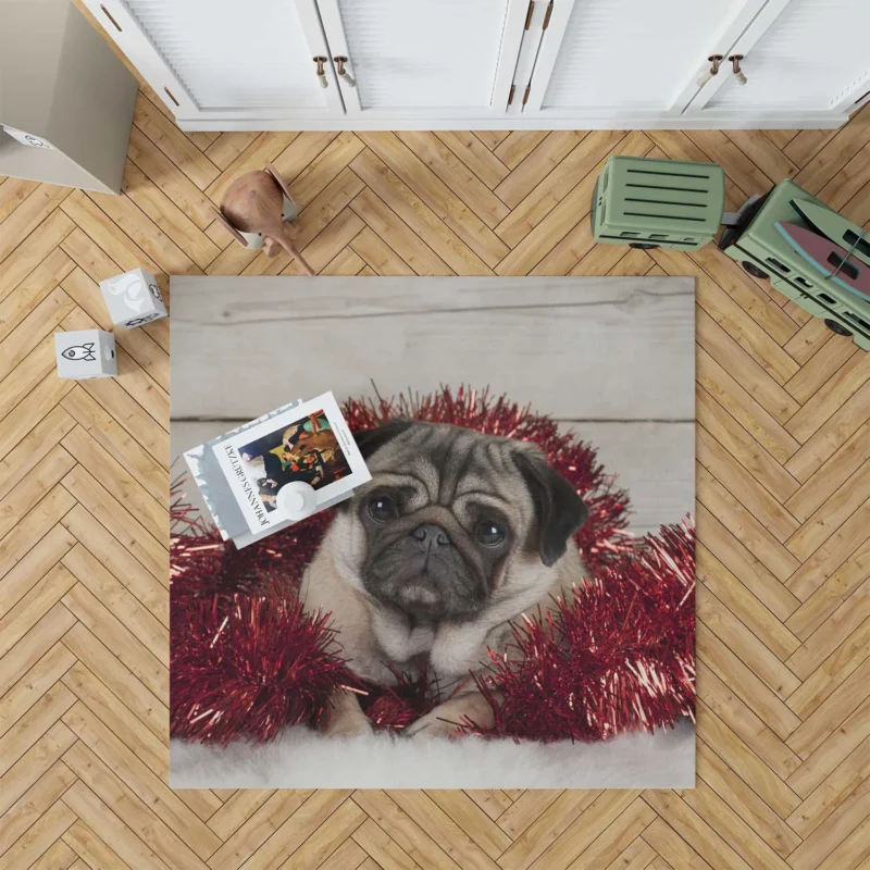 Bauble Puppies: Pug Christmas Quartet Floor Rug