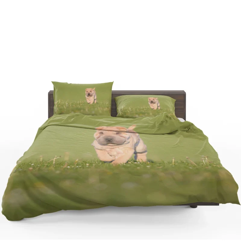 Bauble Puppy Amidst Shar Pei Greenery: Quartet Bedding Set