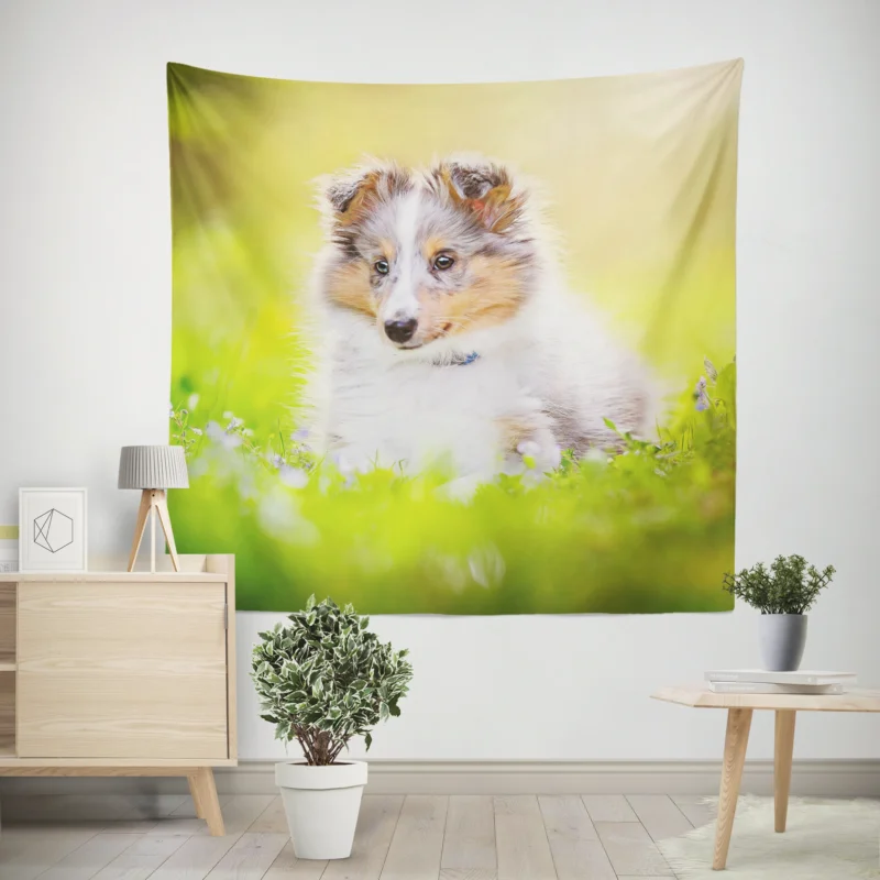 Bauble-Puppy Playfulness  Shetland Sheepdog Quartet Wall Tapestry