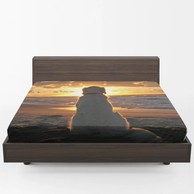 Beach Beauty: Golden Retrievers at Sunset Fitted Sheet 1