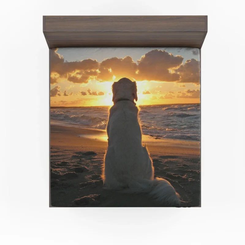 Beach Beauty: Golden Retrievers at Sunset Fitted Sheet