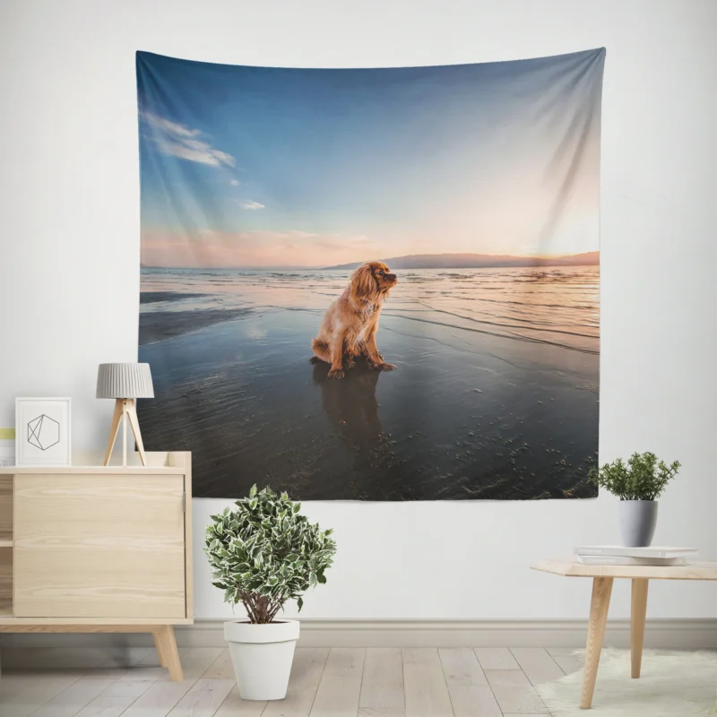 Beach Sunrise Bliss with Cocker Spaniels Wall Tapestry