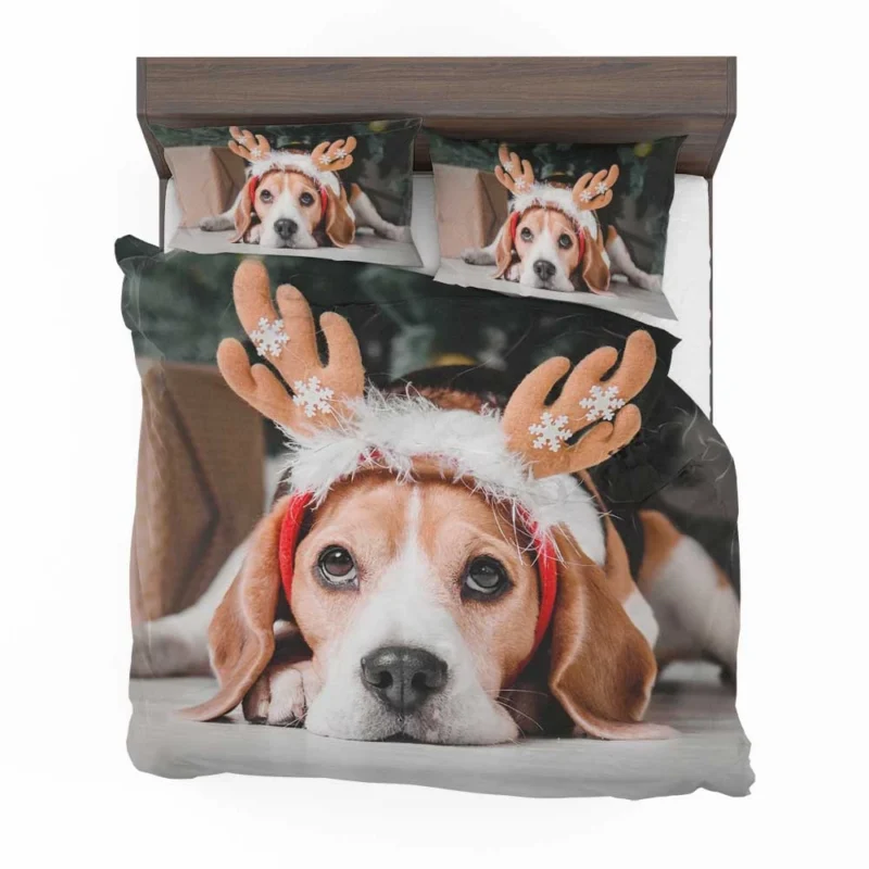 Beagle Wearing Reindeer Antlers: Beagle Bedding Set 1