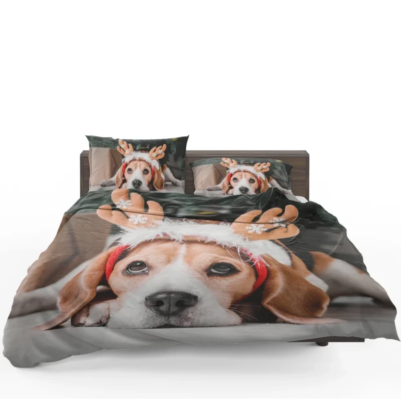 Beagle Wearing Reindeer Antlers: Beagle Bedding Set