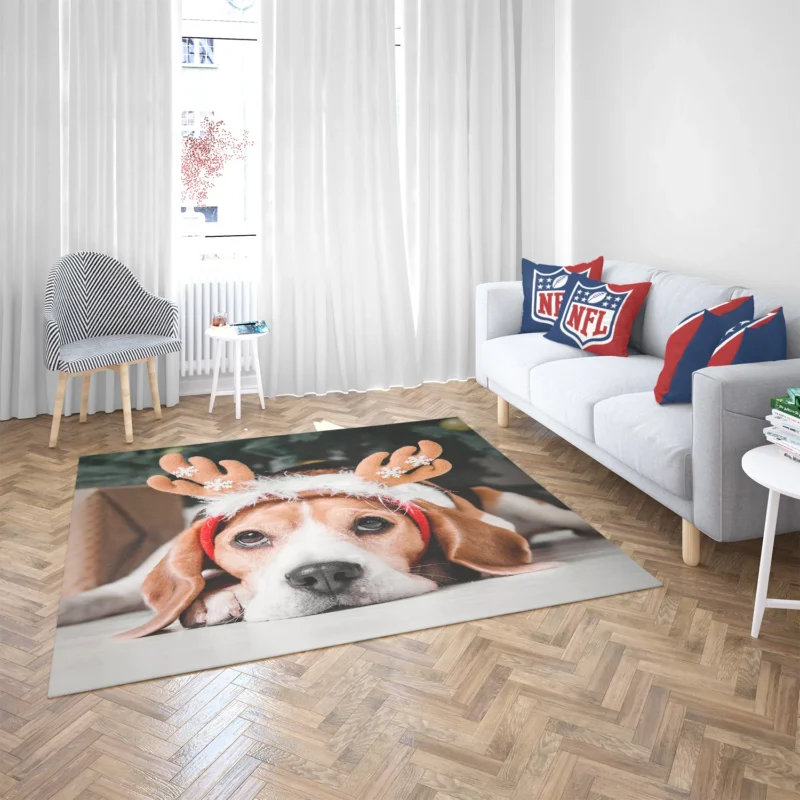 Beagle Wearing Reindeer Antlers: Beagle Floor Rug 2