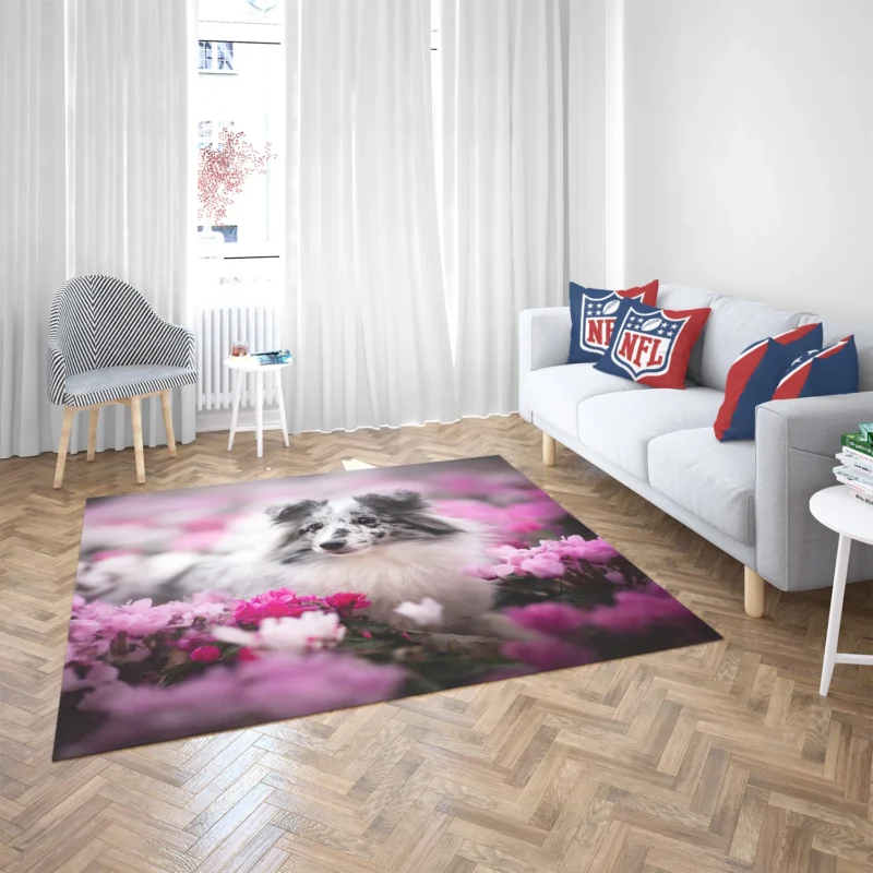 Blooming Beauty: Shetland Sheepdog Quartet Floor Rug 2