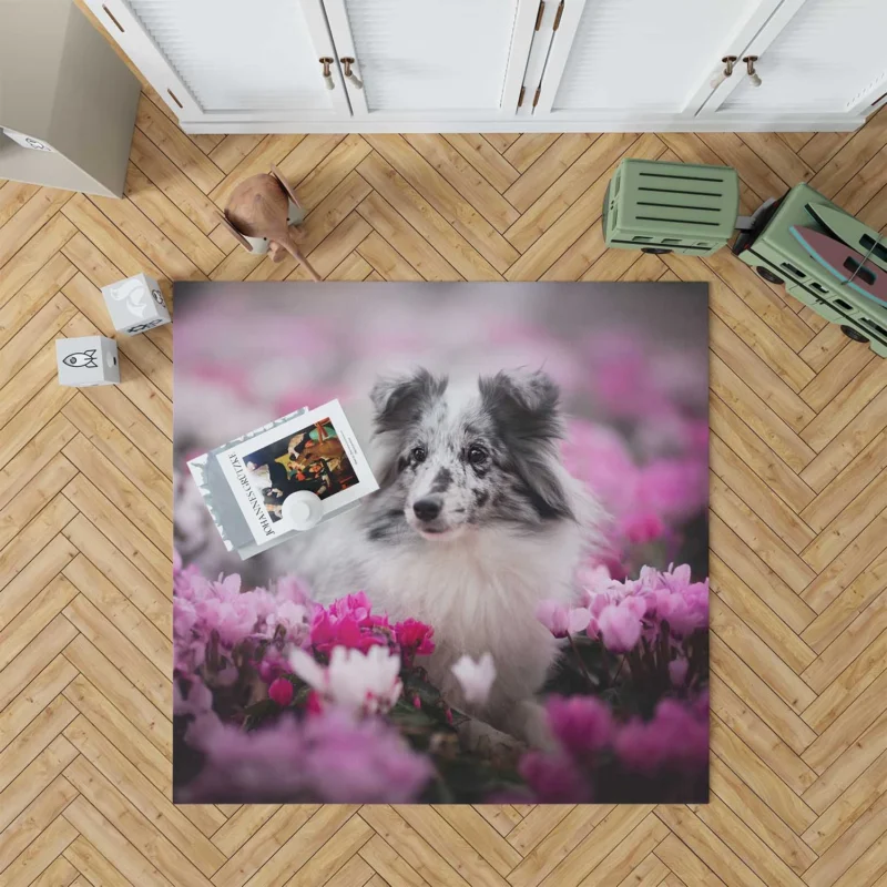 Blooming Beauty: Shetland Sheepdog Quartet Floor Rug