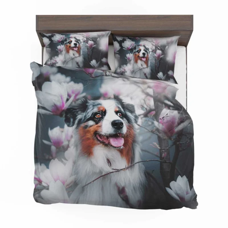 Blossom Flower with Muzzle: Australian Shepherd Bedding Set 1