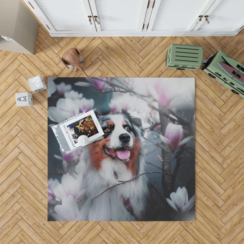 Blossom Flower with Muzzle: Australian Shepherd Floor Rug