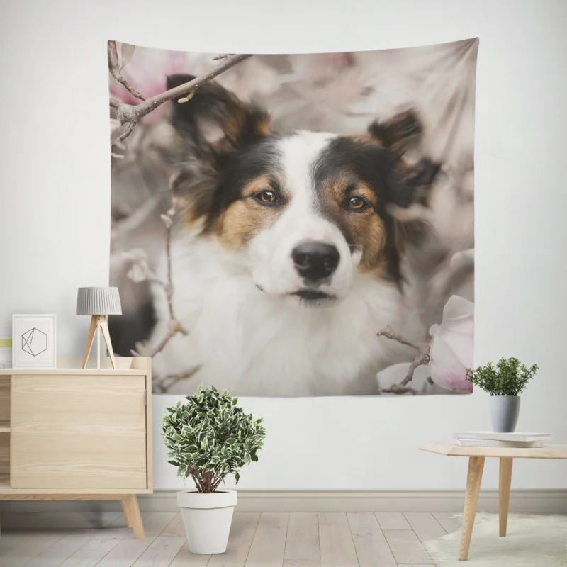 Blossom and Beauty  Australian Shepherd Wall Tapestry