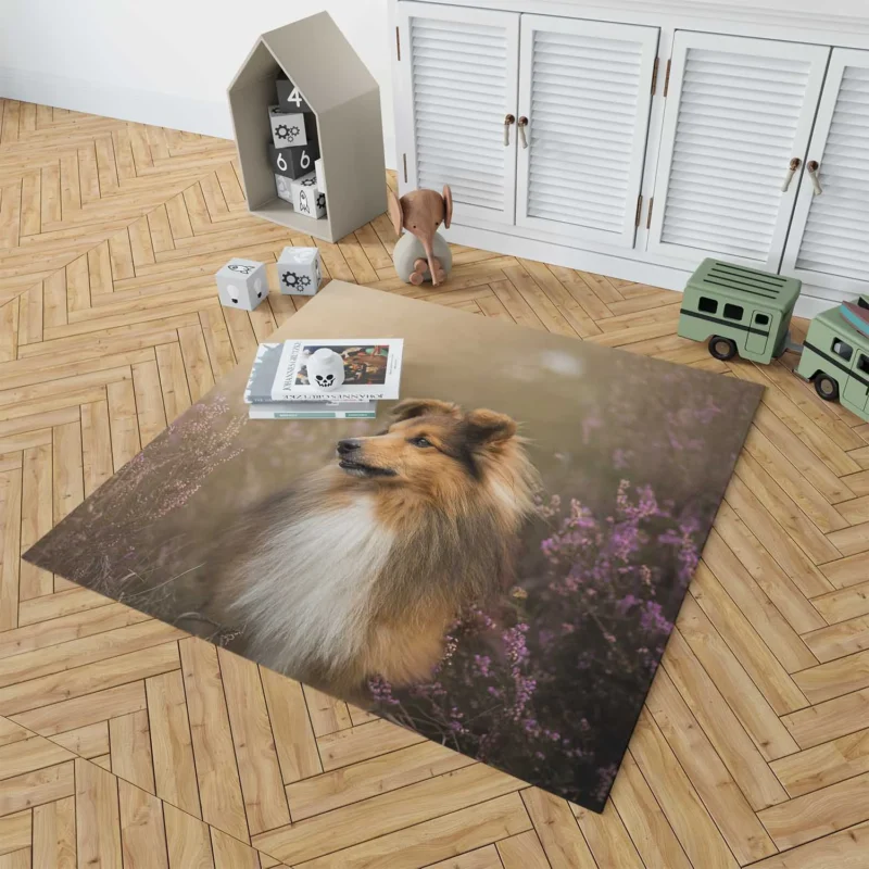 Blossoming Beauty: Shetland Sheepdog Quartet Floor Rug 1