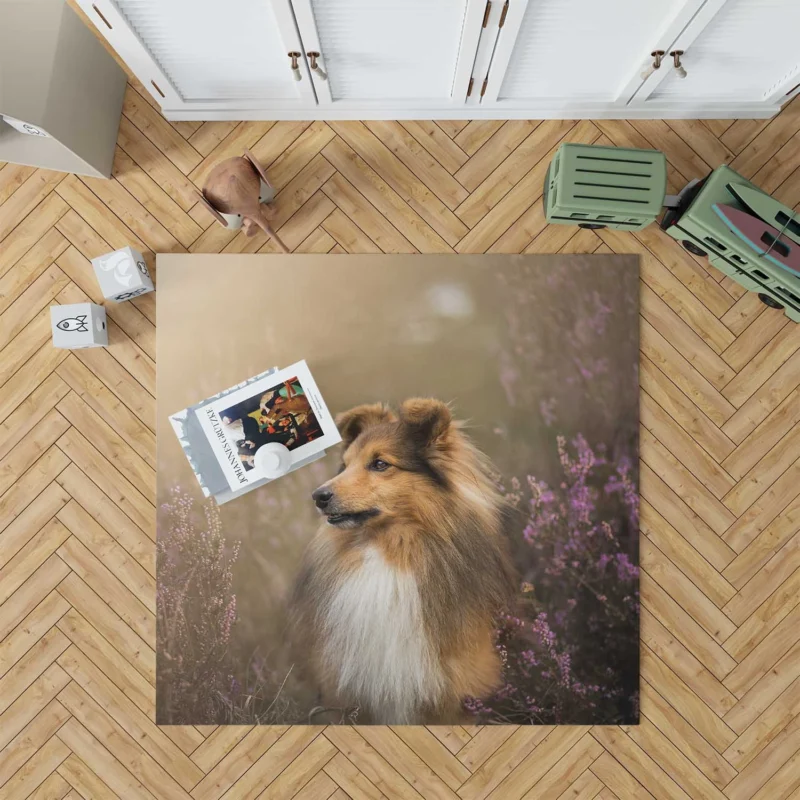 Blossoming Beauty: Shetland Sheepdog Quartet Floor Rug