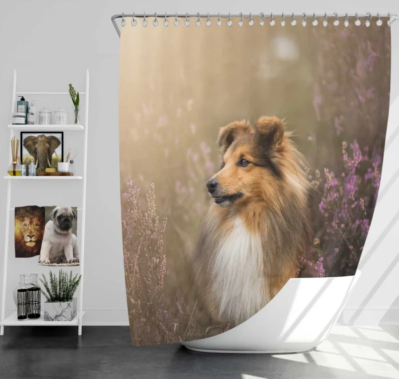 Blossoming Beauty: Shetland Sheepdog Quartet Shower Curtain