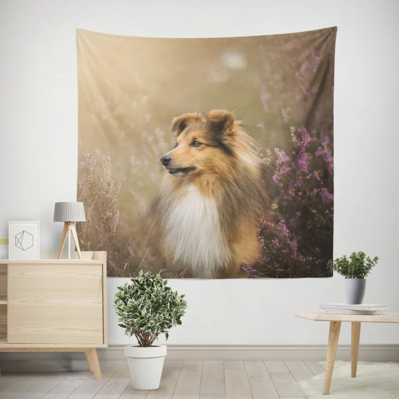 Blossoming Beauty  Shetland Sheepdog Quartet Wall Tapestry